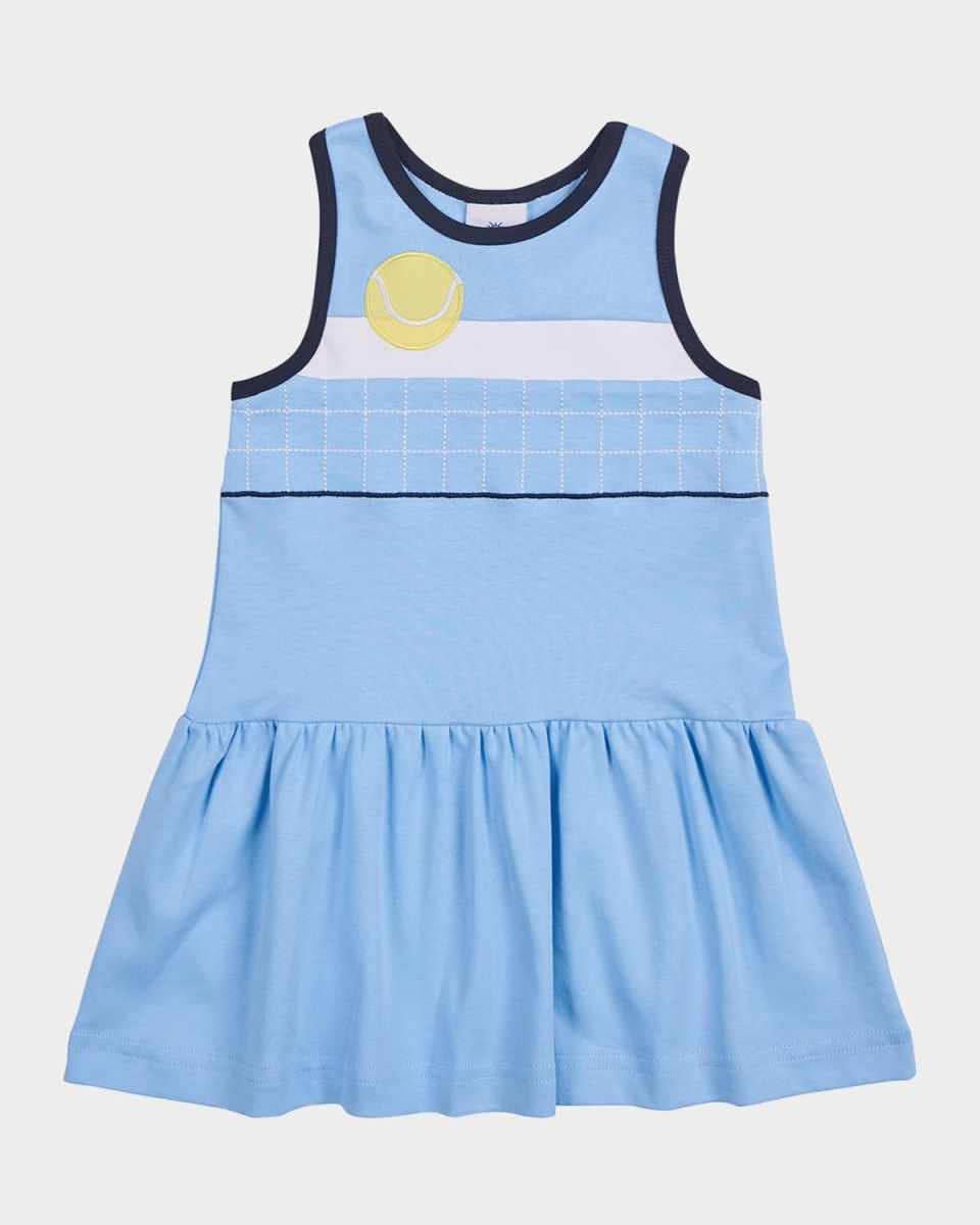 Girl's Tennis Ball and Net Embroidered Knit Dress, Size 2-6